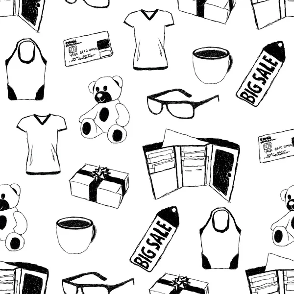 Naadloze patroon met winkelen thema doodle — Stockvector