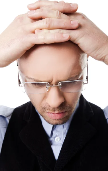 Confused man hands on head — Stock Photo, Image