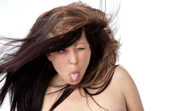 Topless woman tongue out — Stock Photo, Image
