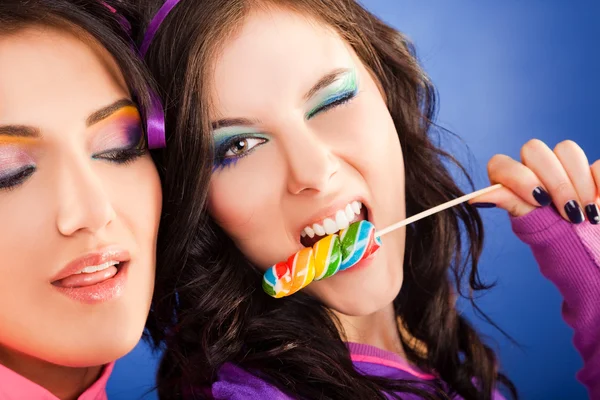Girls lollipop blink — Stock Photo, Image