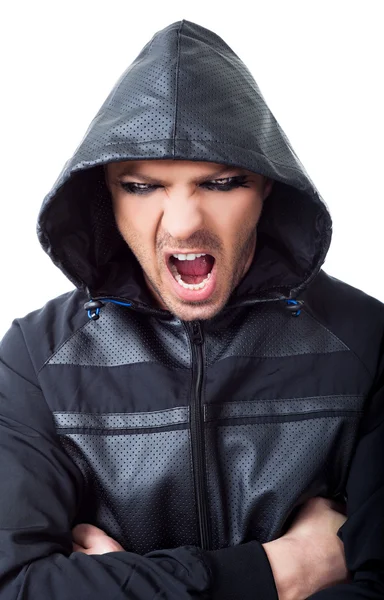 Angry gangster hood screaming — Stock Photo, Image