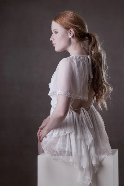 stock image Redhead in white dress