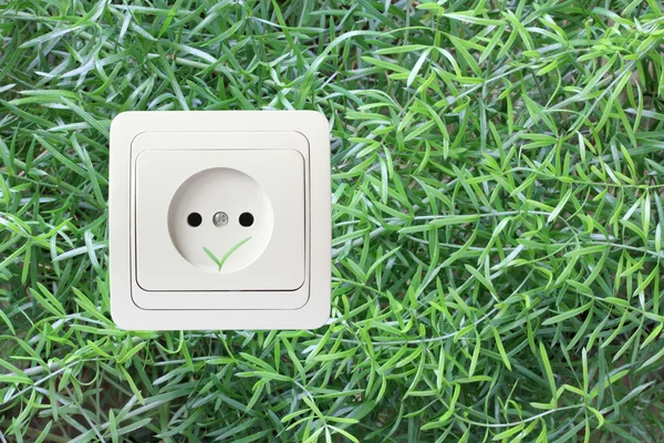 Electric power receptacle on a green grass background — Stock Photo, Image