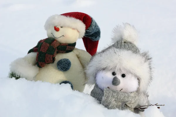 To glade snømann – stockfoto