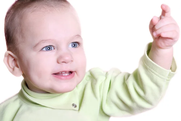 Portrait of nice baby with outstretched hand isolated — Stock Photo, Image