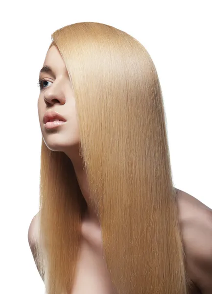 Smyslná žena s lesklé rovné dlouhé blond vlasy Royalty Free Stock Fotografie