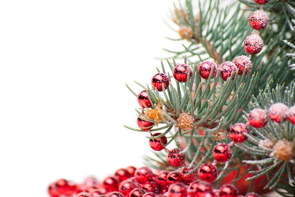 Decorazioni natalizie con ramo d'albero su bianco — Foto Stock