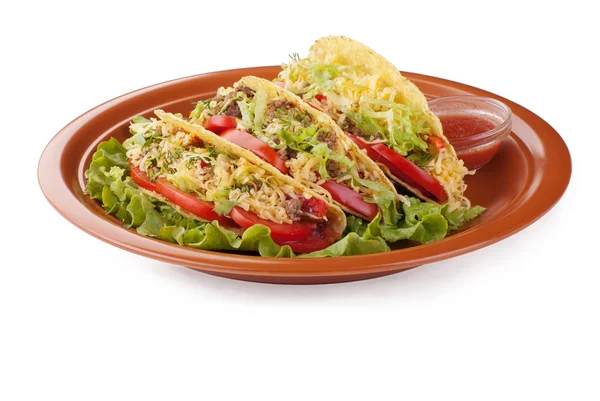 salata ve domates salsa ile sığır eti tacos