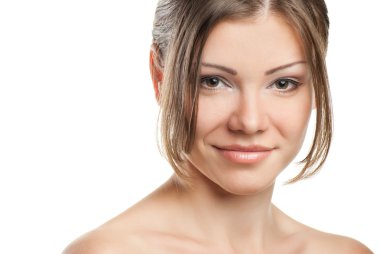 Beautiful woman's face with clean skin on white clipart