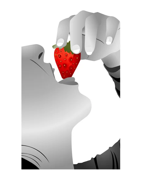 Flicka äter en jordgubbe — Stockfoto