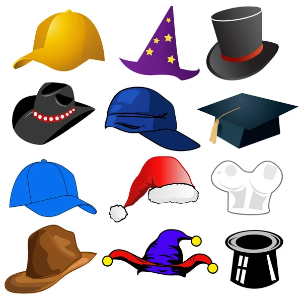 Különböző kalap illusztráció clipart ikonok — Stock Fotó