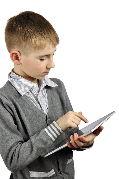 Мальчик с сенсорным экраном — стоковое фото