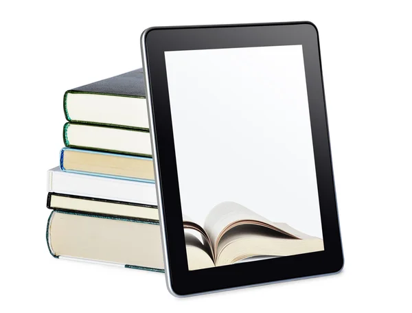 Tablet pc with books — Stock Photo, Image