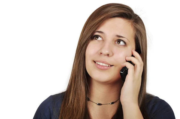 Dívka mluví do mobilního telefonu — Stock fotografie