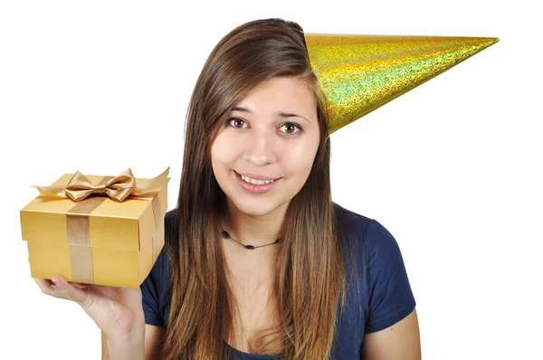 Meisje in een feestelijke hoed — Stockfoto