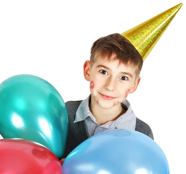 Junge mit Geburtstagshut — Stockfoto