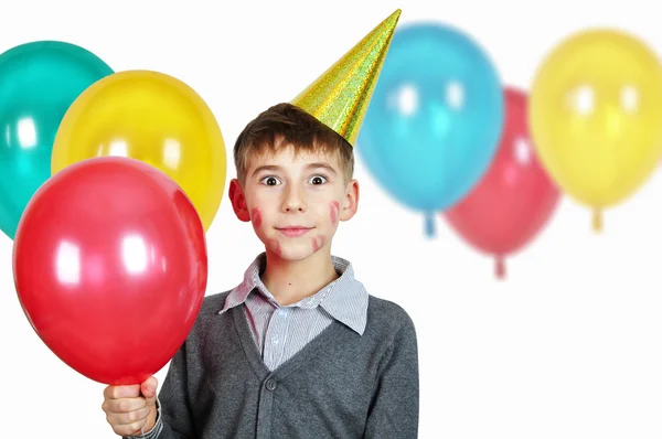 Jongen in verjaardag hoed — Stockfoto