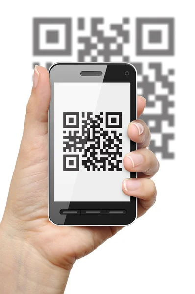 QR код на мобильном телефоне — стоковое фото
