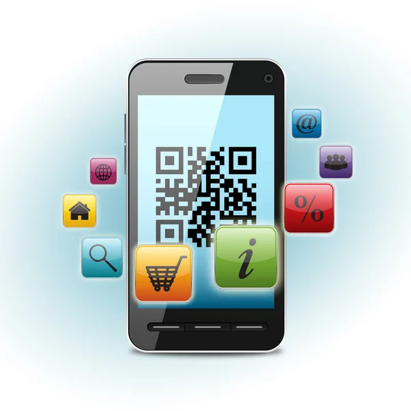 Qr code on smartphone screen — Stock Photo, Image