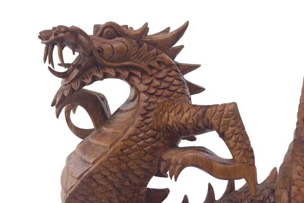 Fából készült sárkány, szimbólum, a kínai újév, elszigetelt fehér ba — Stock Fotó