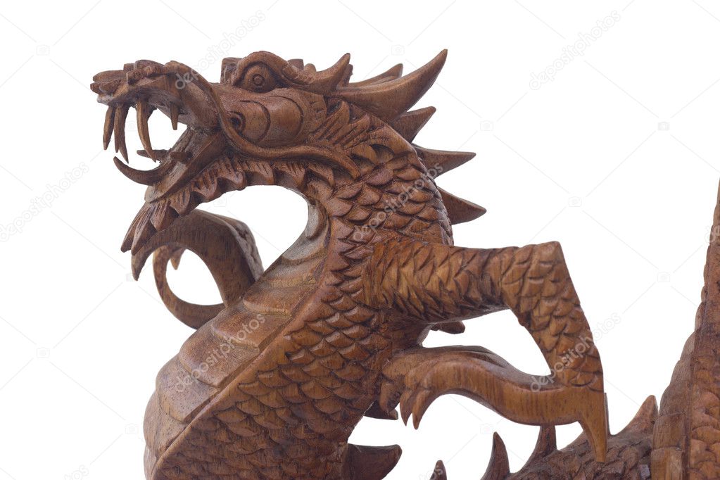 Wooden dragon, symbol of chinese new year, isolated on white ba