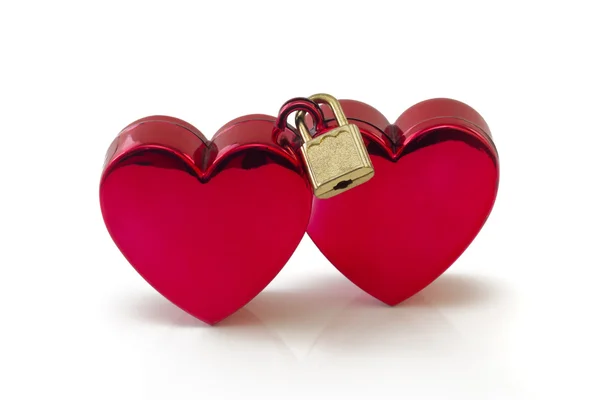 Wedlocked, two hearts locked, isolated on whire — Stock Photo, Image