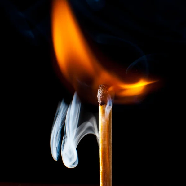 stock image Burning match on a black background