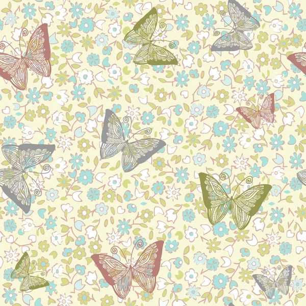 无缝花卉背景与向量中的蝴蝶 — 图库矢量图片