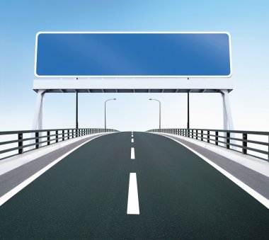 Bridge highway with blank sign clipart