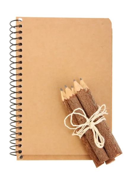 Caderno e lápis sobre branco — Fotografia de Stock