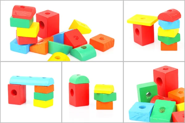 Conjunto de tijolos de brinquedo de madeira — Fotografia de Stock