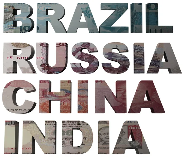Britisk akronym for Brasilien, Rusland, Indien, Kina - Stock-foto