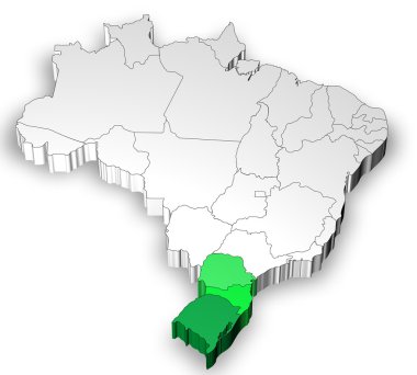 Brezilya Güney bölgesi olan üç boyutlu harita