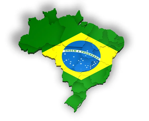 Τριών διαστάσεων χάρτη της Βραζιλίας με κράτη μέλη — Φωτογραφία Αρχείου