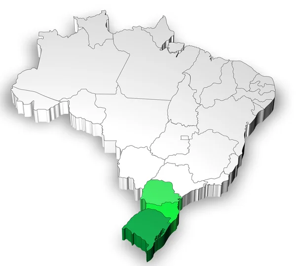 Tří dimenzionální mapa Brazílie s Jižní oblast — Stock fotografie