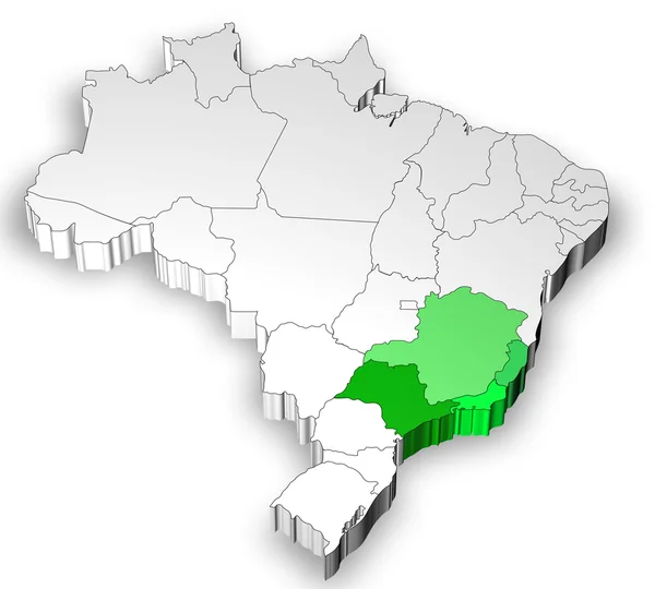 Mapa Brazylia z regionu południowo-zachodniej — Zdjęcie stockowe