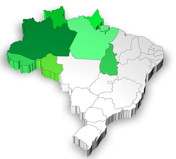 Χάρτης της Βραζιλίας με βορειοδυτική περιφέρεια — Φωτογραφία Αρχείου