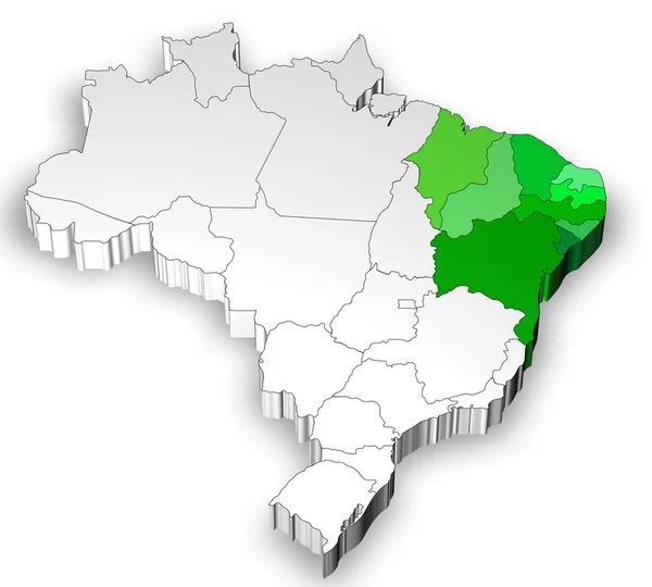 Mappa tridimensionale del Brasile con regione nord Immagine Stock