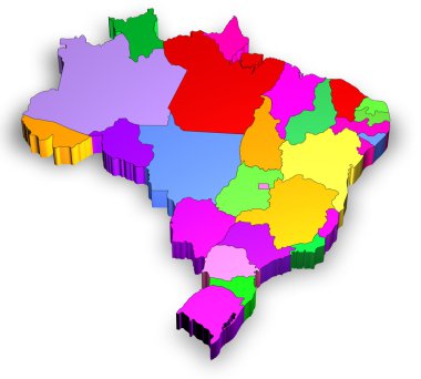 Three dimensional map of Brazil with states clipart