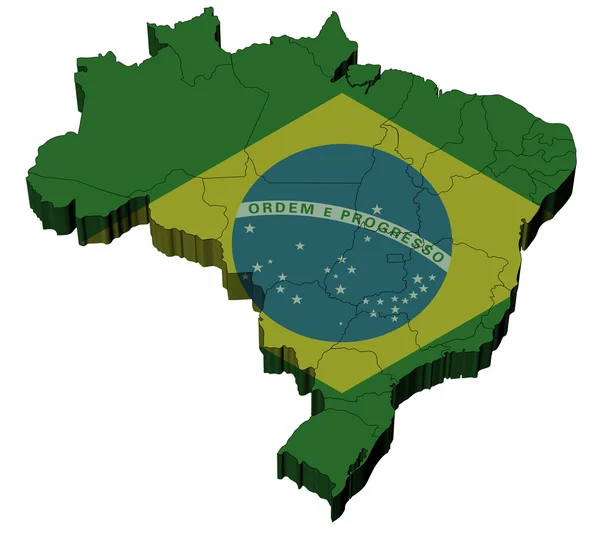 Drie dimensionale kaart van Brazilië met vlag — Stockfoto