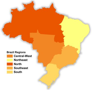 Brazilian map with regions clipart