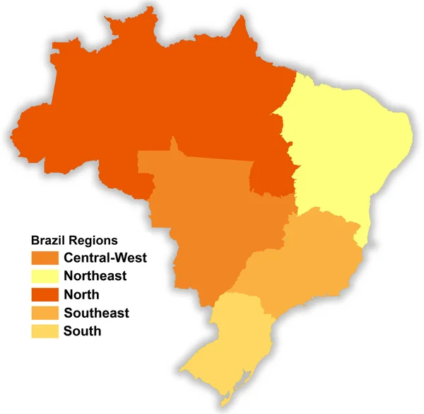 Βραζιλίας χάρτη με τις περιοχές — Φωτογραφία Αρχείου