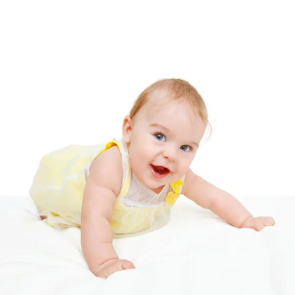 Gatear bebé sobre fondo blanco — Foto de Stock