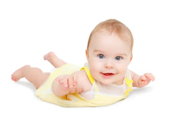 Rastejando bebê no fundo branco — Fotografia de Stock