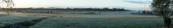 Sunrise in fog panorama — Stok fotoğraf