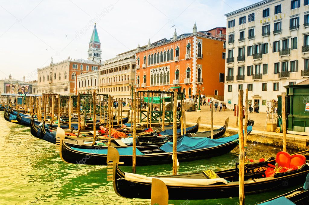 Venezia, Italy - Gondolas on Grand Canal and San Marco bell tower