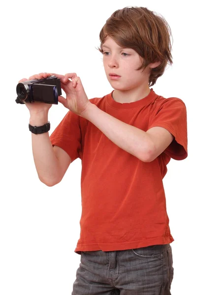 Мальчик с видеокамерой — стоковое фото