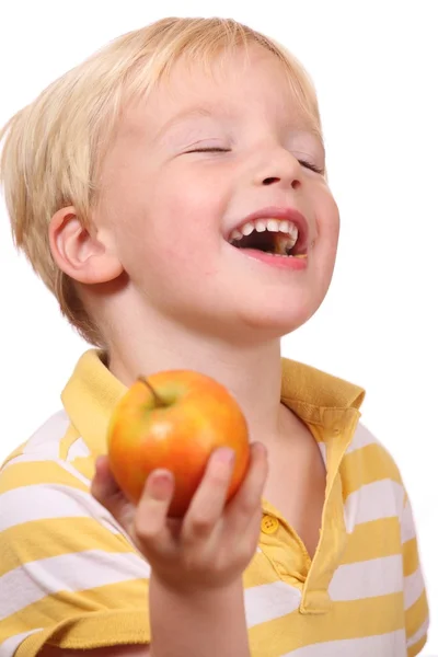 Ragazzo mangiare mela — Foto Stock