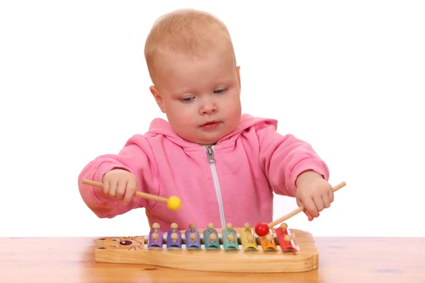Boy plays xylophone — Stock Photo, Image