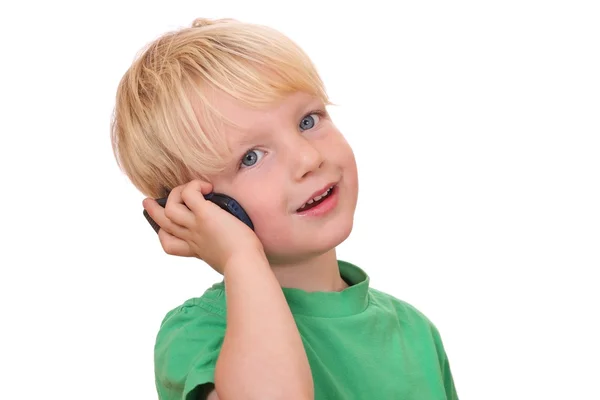 휴대 전화를 가지고 있는 소년 — 스톡 사진